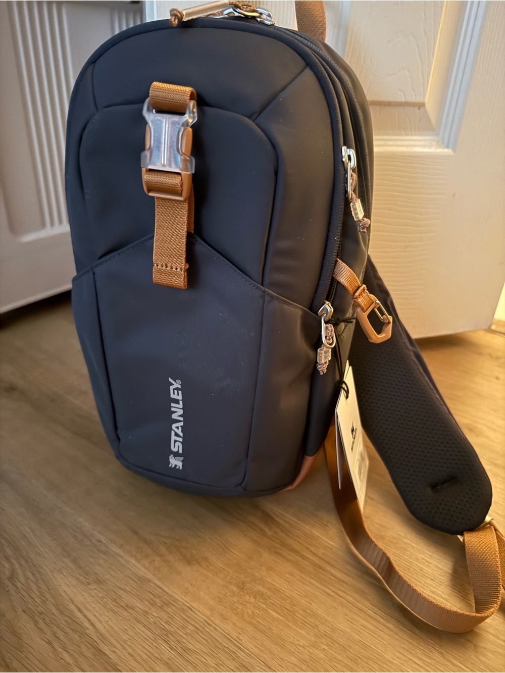 Stanley Black Sling Bag with Tan Accents